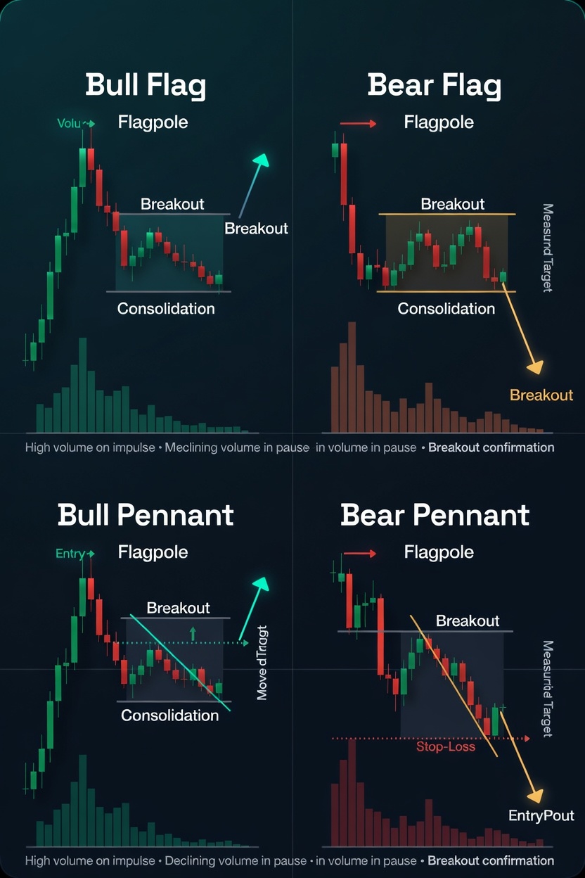 bull bear flag pennants infographic trading