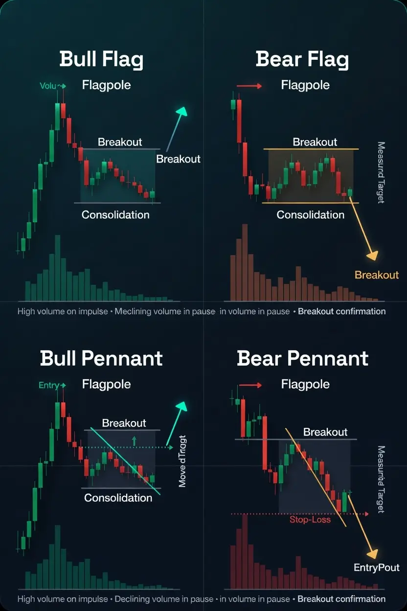 bull bear flag pennants infographic trading