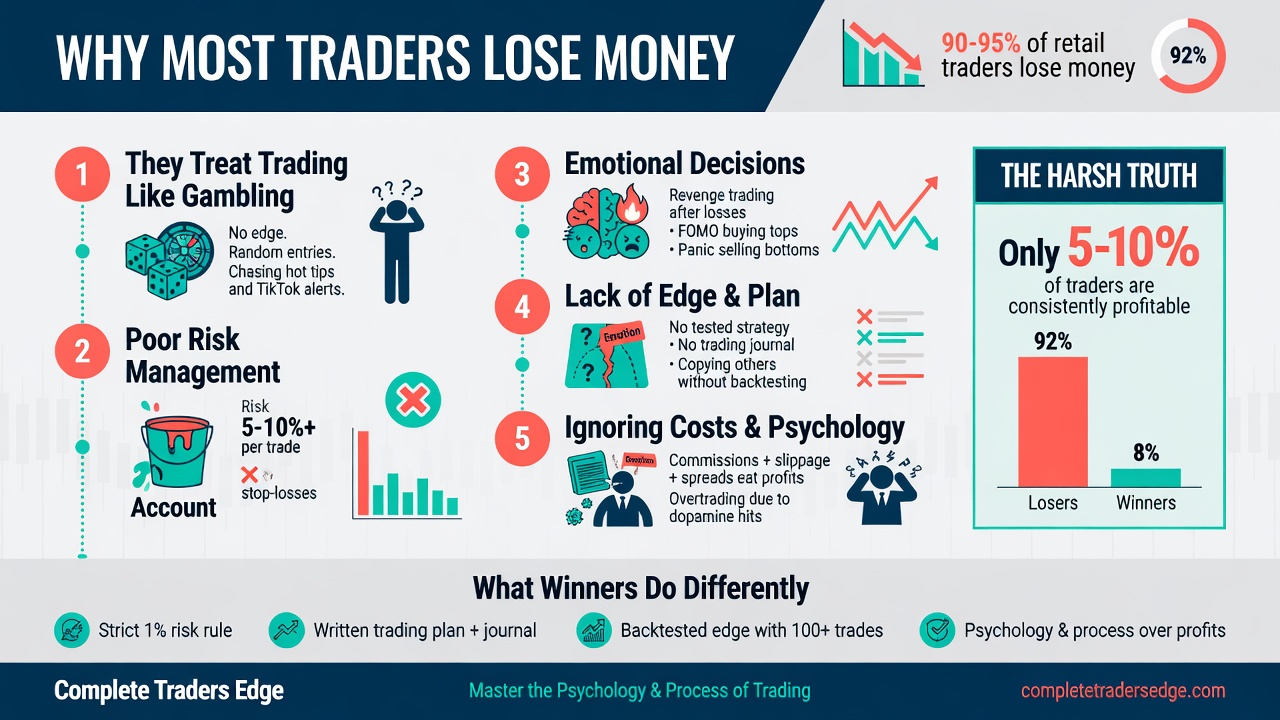 Why Most Traders Lose Money infographic