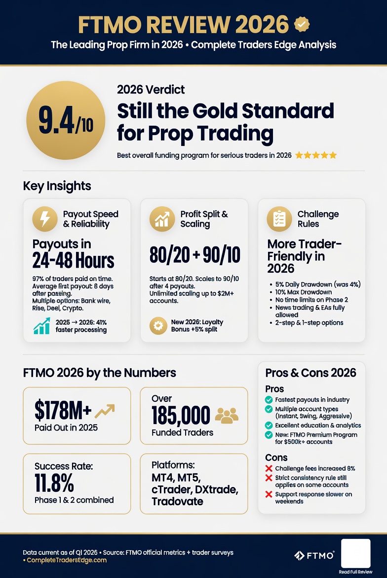 FTMO Review 2026 Infographic