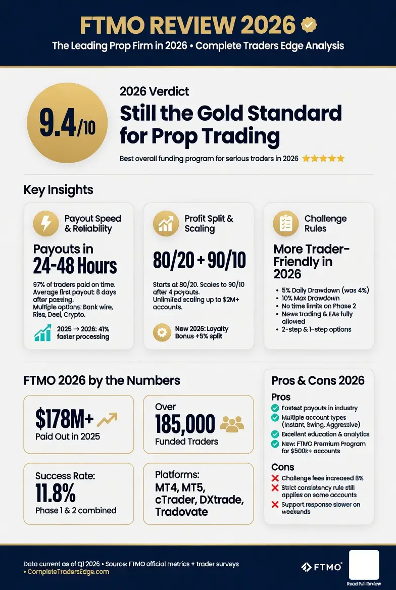 FTMO Review 2026 Infographic