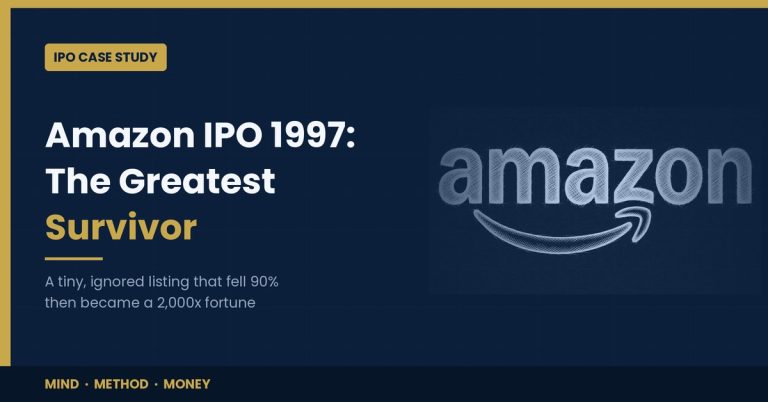 Amazon IPO stock review 1997, the tiny listing that fell 90% then became the greatest survivor