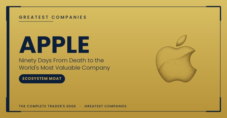 Apple logo sketch on gold — Ninety Days From Death to the World's Most Valuable Company — Greatest Companies series