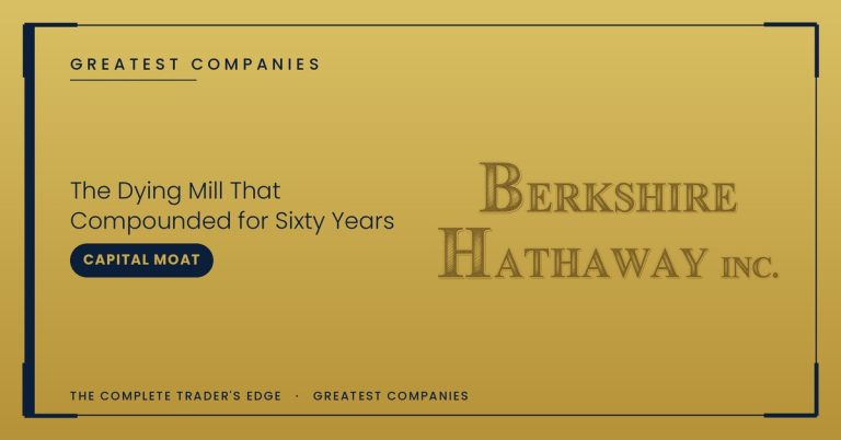 Berkshire Hathaway logo sketch on gold — The Dying Mill That Compounded for Sixty Years — Greatest Companies series