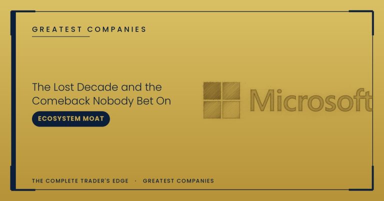 Microsoft logo sketch on gold — The Lost Decade and the Comeback Nobody Bet On — Greatest Companies series
