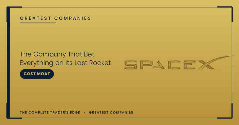 SpaceX logo sketch on gold — The Company That Bet Everything on Its Last Rocket — Greatest Companies series