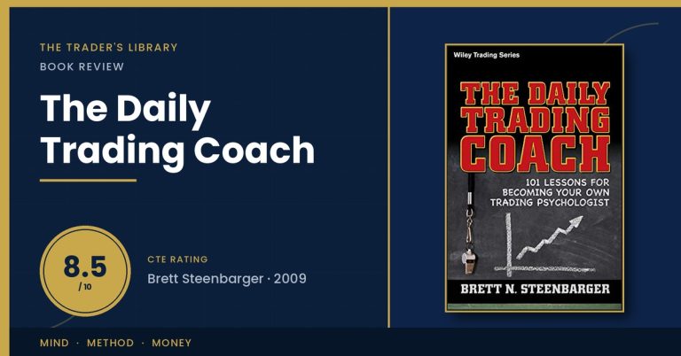The Daily Trading Coach by Brett Steenbarger — book cover with The Trader's Library review rating 8.5/10