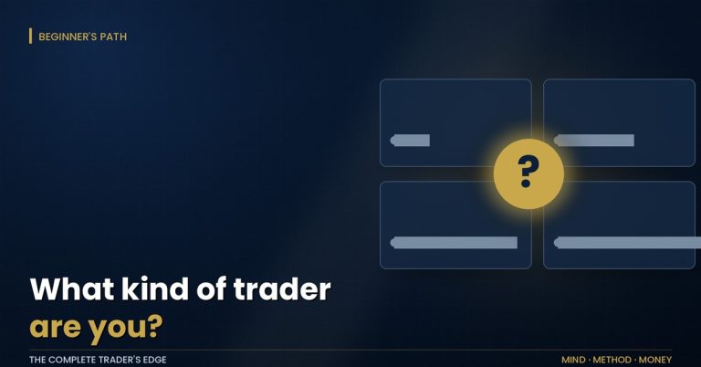 Choosing your trading style: four tiles with holding-period bars and a gold question mark at the centre