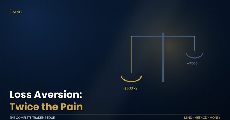 Loss aversion in trading: a balance scale where the loss pan hangs twice as deep as the equal gain pan