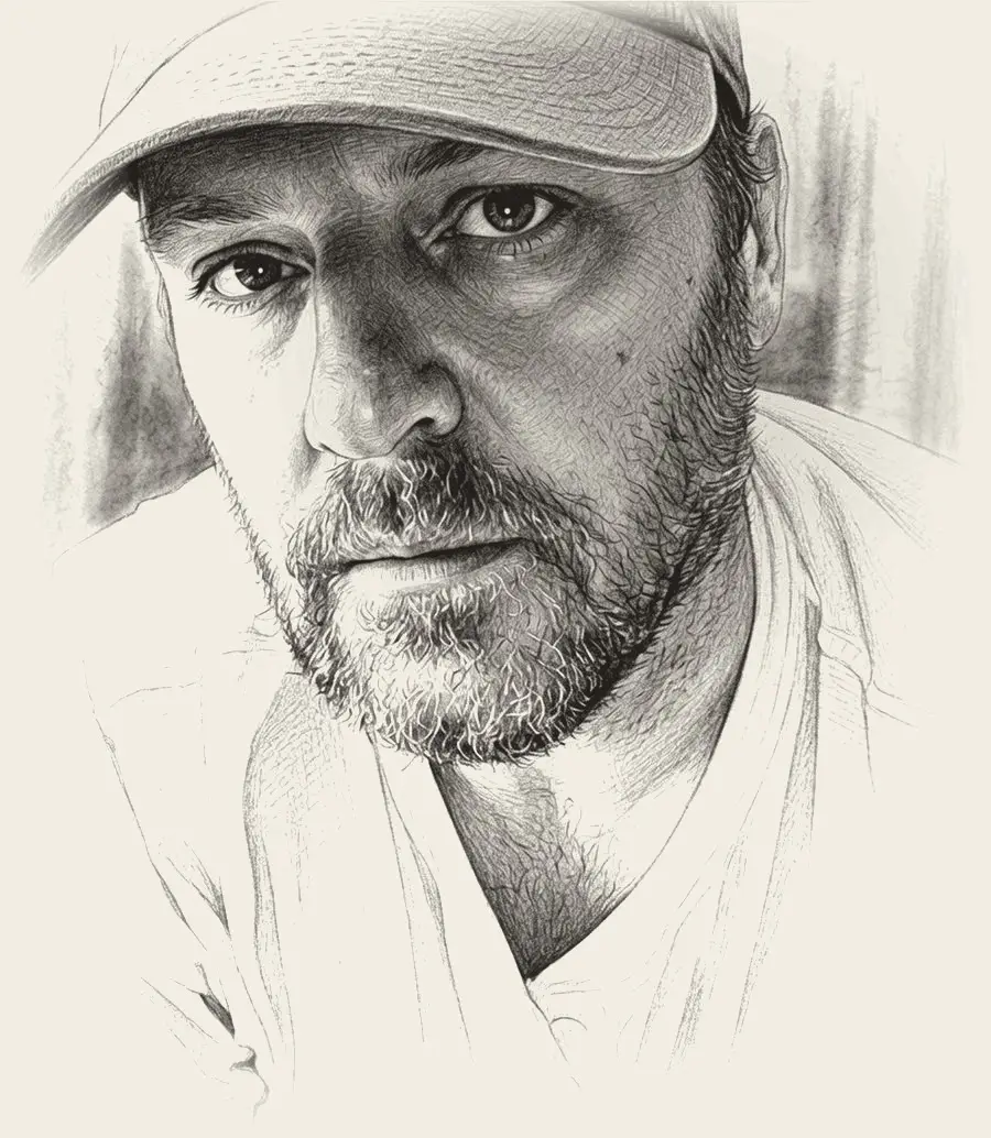 Pencil sketch portrait of Michael J. Huddleston, the Inner Circle Trader