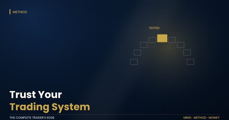 Trust your trading system: an arch of faint borrowed bricks held by a single gold tested keystone