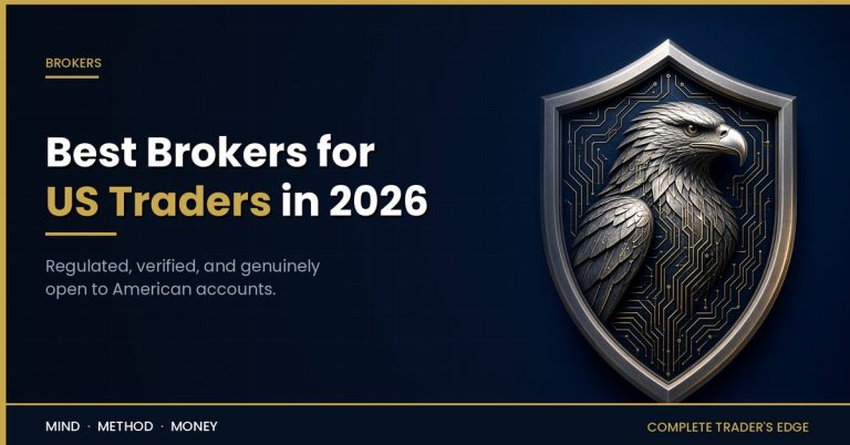 Best brokers for US traders in 2026: a steel eagle crest on a circuit-etched shield