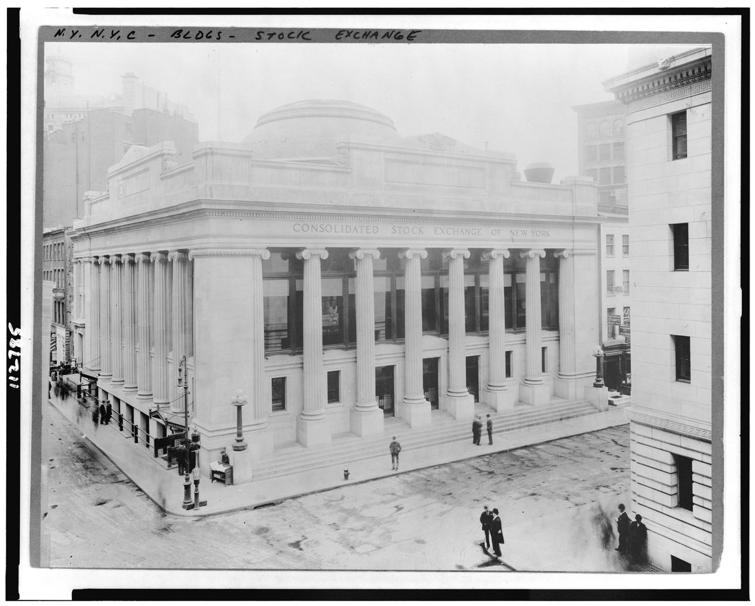 The Consolidated Stock Exchange of New York building, photographed around 1908, a rival to the New York Stock Exchange