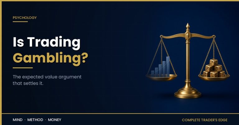 Is trading gambling: a gold balance scale weighing expected value against chance