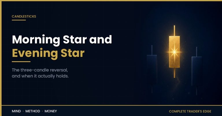 Morning star and evening star: the three-candle reversal rendered in gold