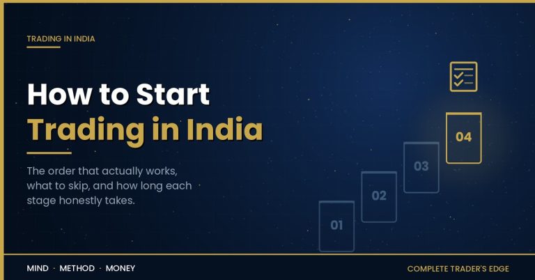How to start trading in India, shown as four ascending steps