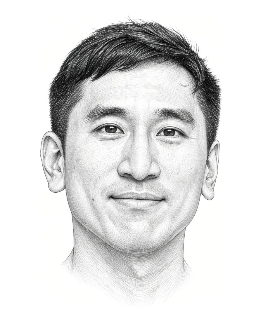 Illustrated pencil portrait of Kelvin Chiu, the commodities trader profiled in chapter 6 of Market Wizards: The Next Generation