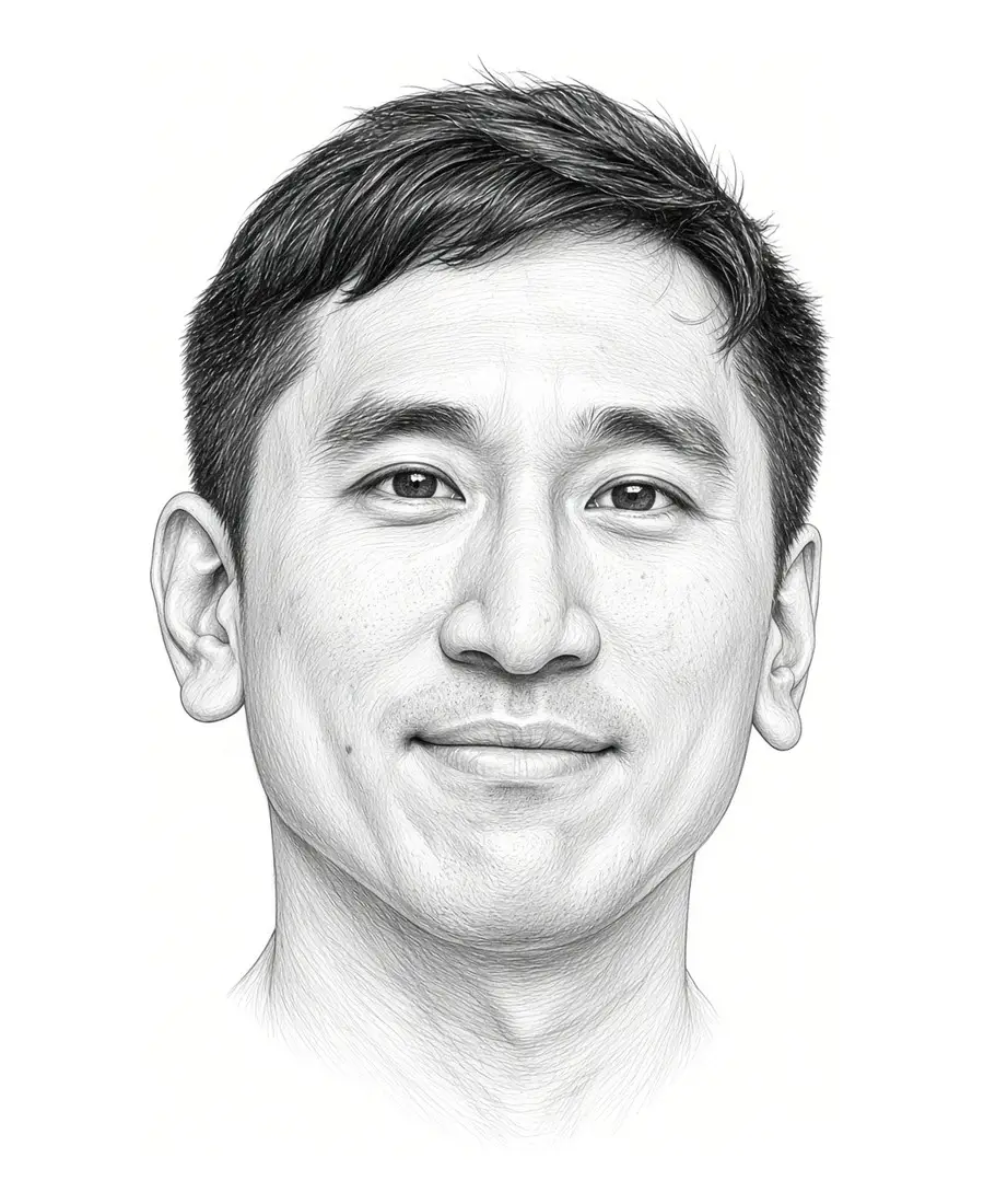 Illustrated pencil portrait of Kelvin Chiu, the commodities trader profiled in chapter 6 of Market Wizards: The Next Generation