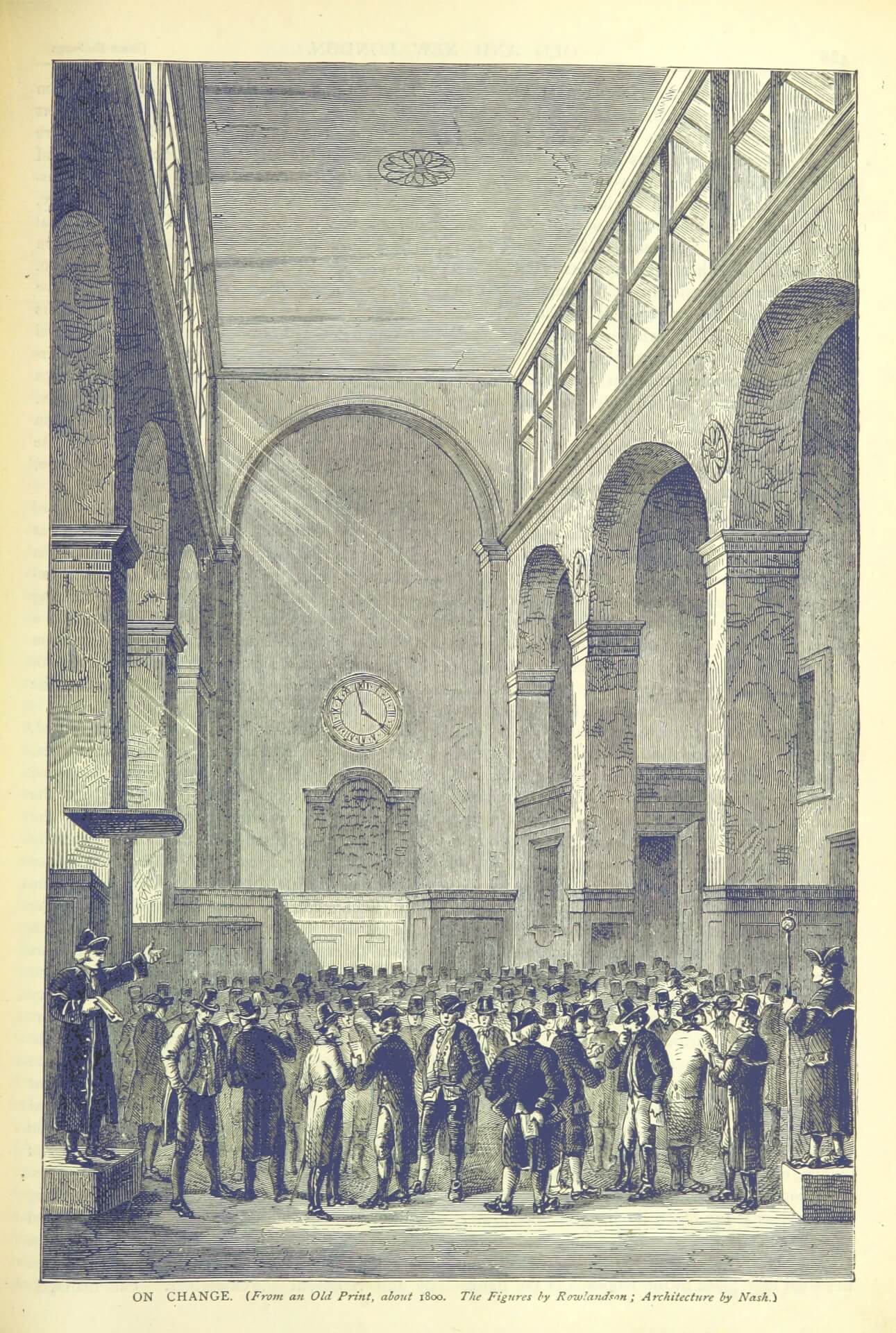 Merchants and brokers on'Change at the Royal Exchange, London, around 1800, engraving from Old and New London (1887)
